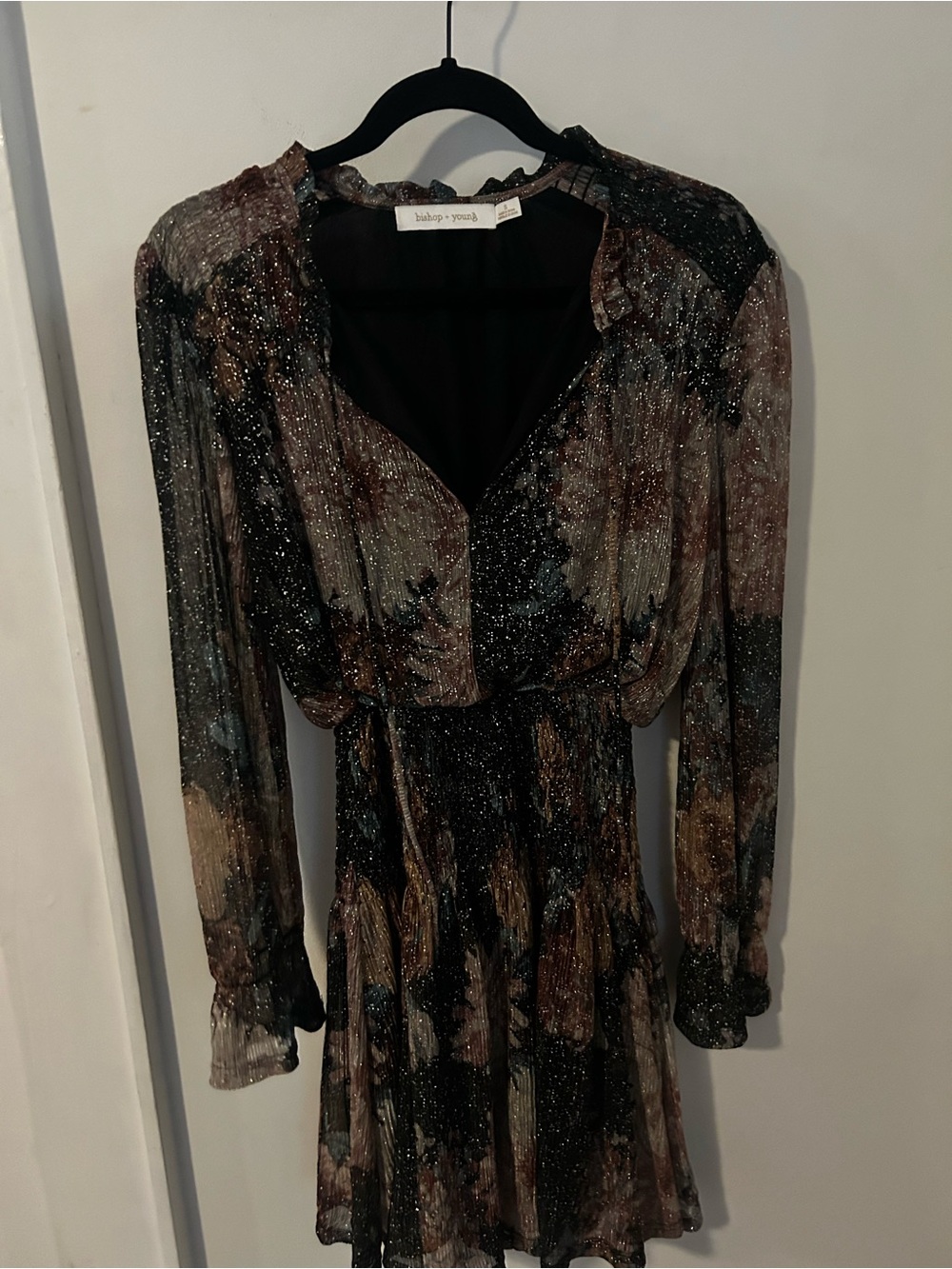 Bishop & Young Metallic Floral Long-Sleeve Mini Dress
